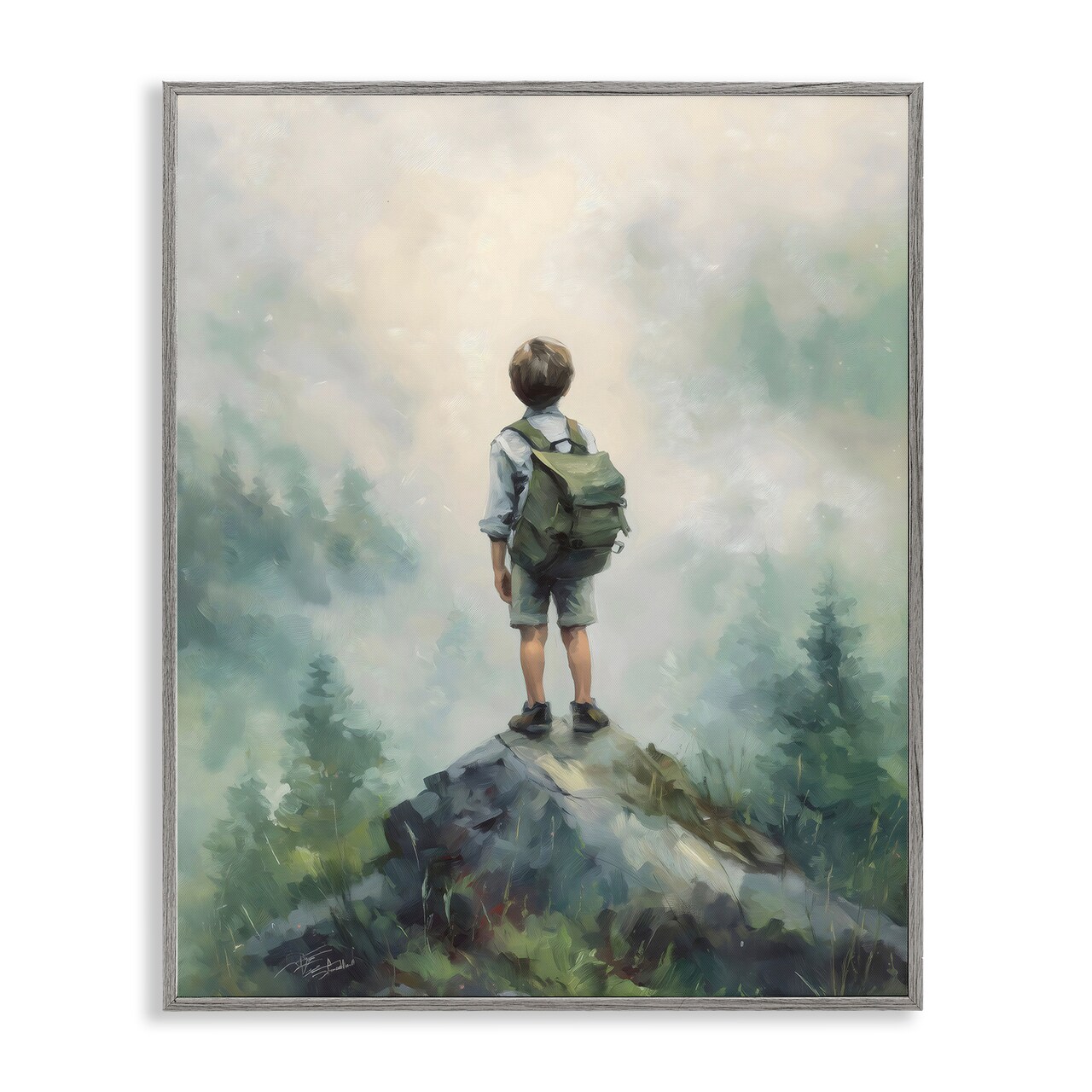Stupell Industries Boy Adventurer Atop Mountain Framed Giclee, design by Arlington Prints